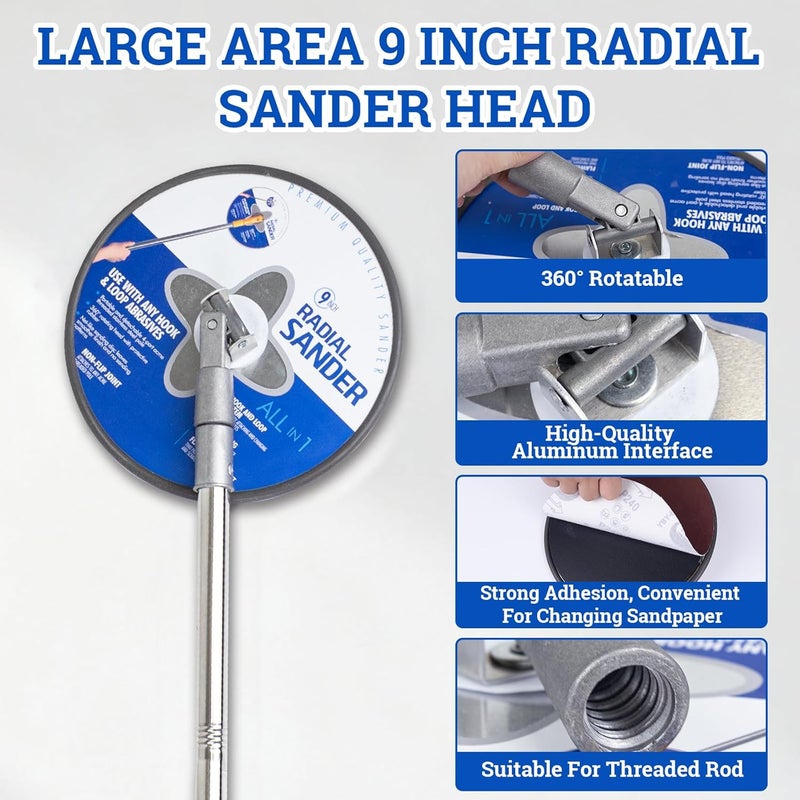 MrCarbon Drywall Pole Sander With 118in Splicing Pole,2 Sander Heads,15sanding Sheets (80,100,180,240,320 Grit),Suitable For Wall Painting, Cleaning and Polishing - Image 3